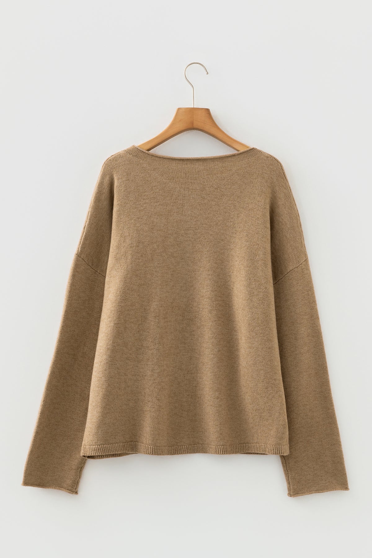 Simply Taupe Contrast Frilled Lace Trim Loose Cardigan Sweater